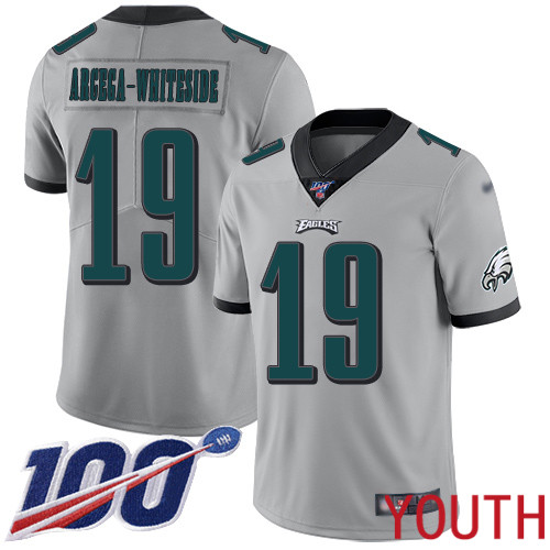 Youth Philadelphia Eagles #19 JJ Arcega-Whiteside Limited Silver Inverted Legend NFL Jersey 100th Season->youth nfl jersey->Youth Jersey
